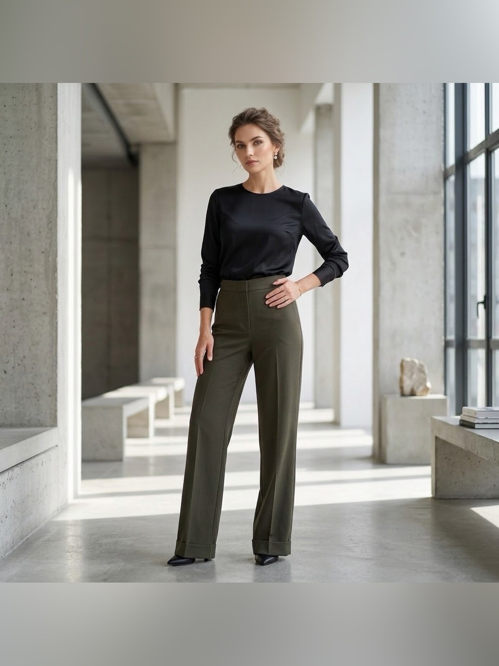 H&M Women’s High-Waisted Wide-Leg Crepe Trousers Size 4